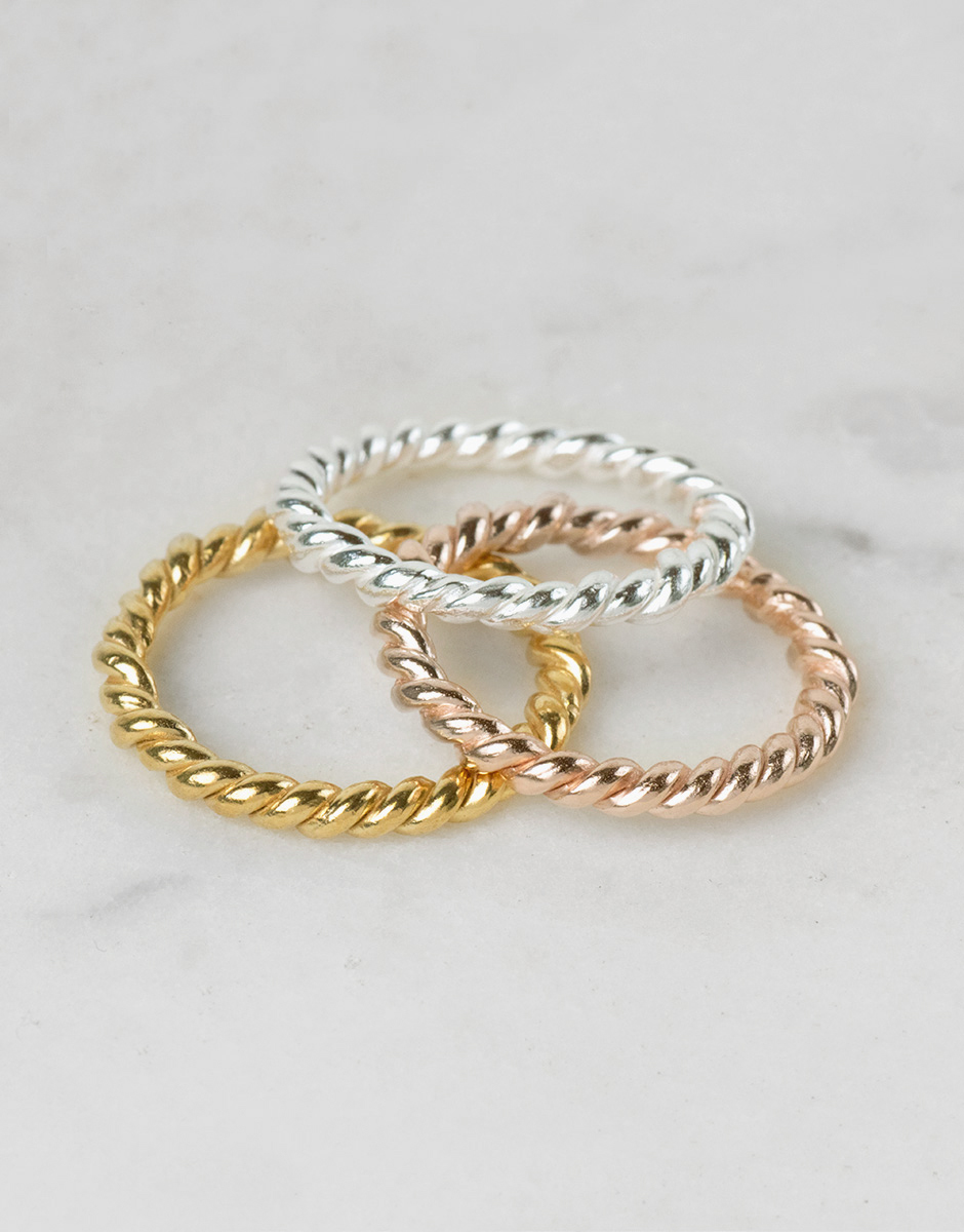 Pack anillos hilo trenzado oro plata oro rosa family 2