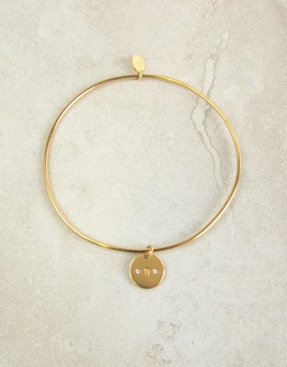 Pulsera brazalete medalla pequeña oro circonita personalizada