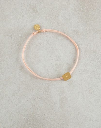 Pulsera mini cuadrado inicial oro nylon personalizada